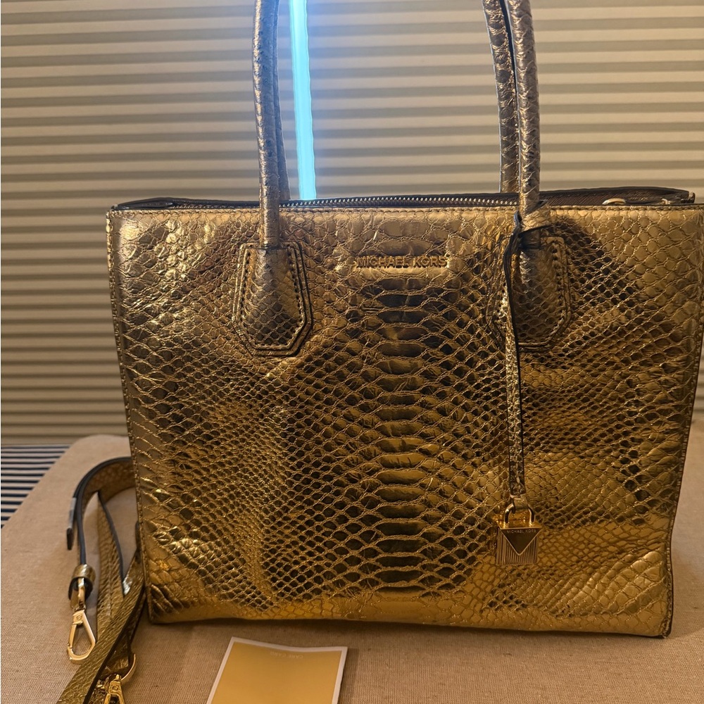 Michael Kors Metallic Gold Snake Print Tote
